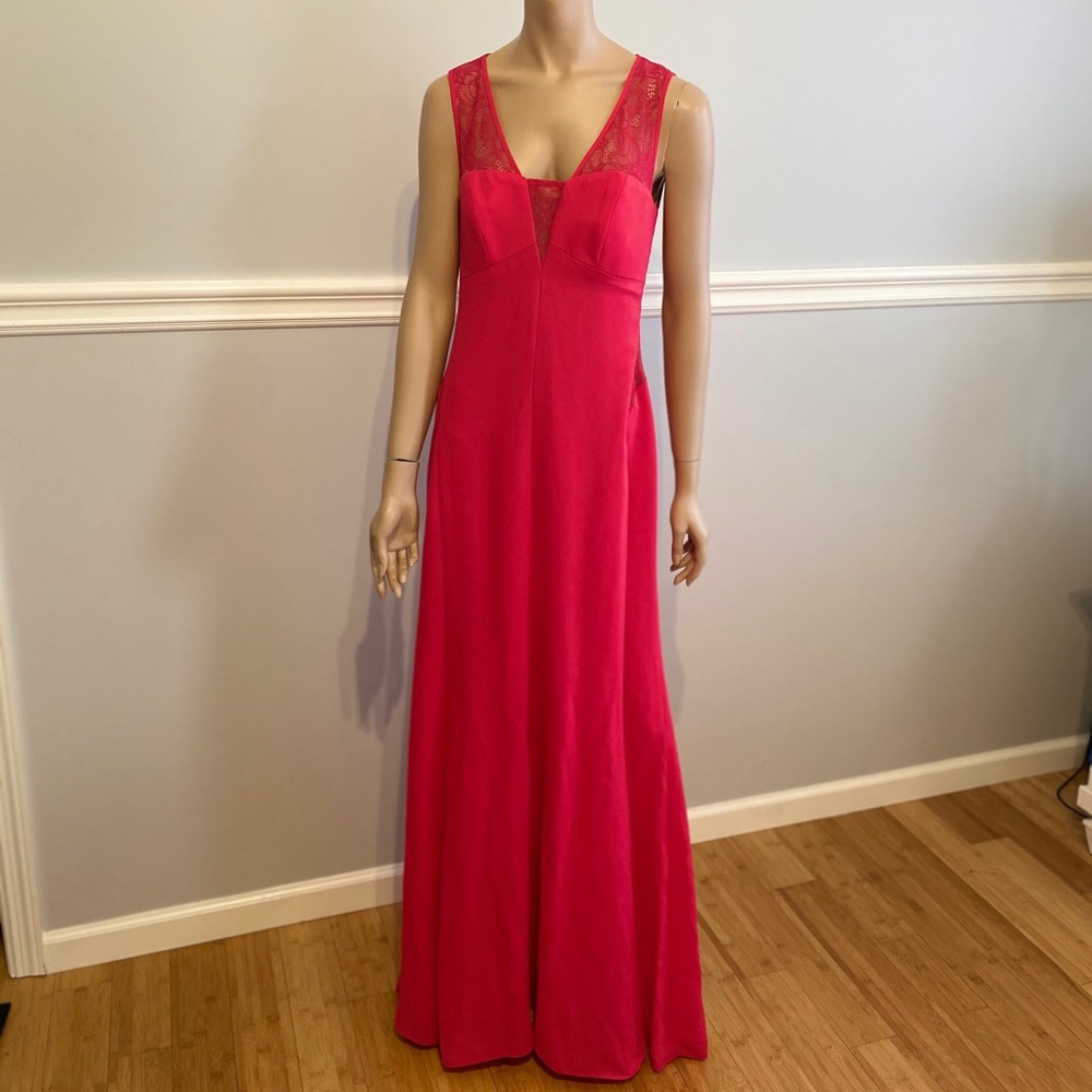 BCBG pink maxi gown with lace back